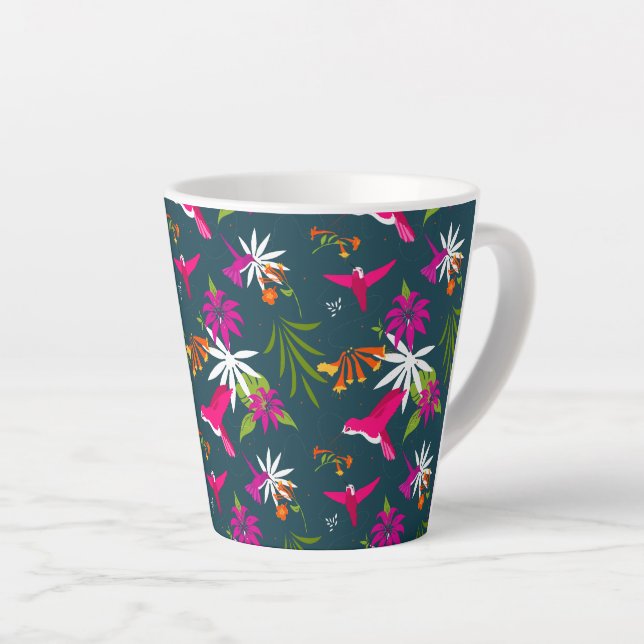 Tasse Latte Colibri Motif rose violet Turquoise Tropical (Angle droit)
