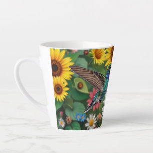 Tasse Latte Colibri Parmi Les Fleurs