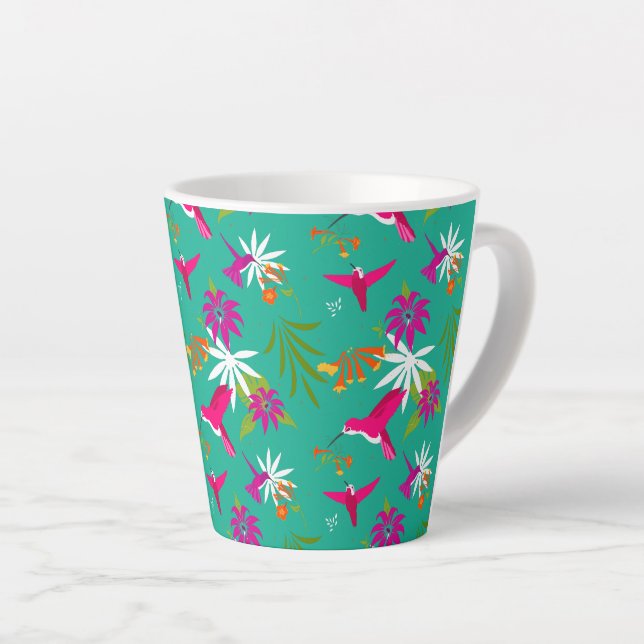 Tasse Latte Colibris rose violet vert bleu Tropical (Angle droit)