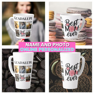 Tasse Latte Collage de cinq photos unique pour maman