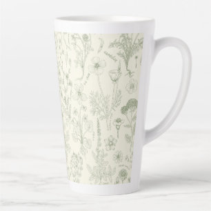 Tasse Latte Collage de fleurs sauvages / blanc cassé et sauge