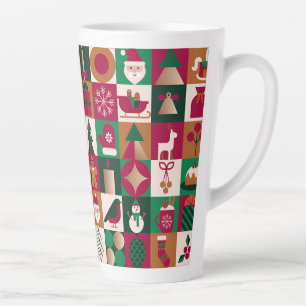 Tasse Latte Collage de Noël festif de cadeaux, d'arbres, d'orn