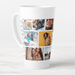 Tasse Latte Collage Multi Photo Nom Personnalisé Moderne