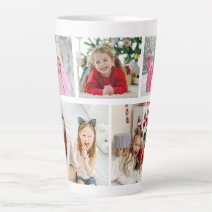 Tasse Latte Collage Multi Photo Nom Personnalisé Moderne