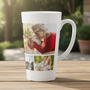 Tasse Latte Collage Multi Photo Nom Personnalisé Moderne
