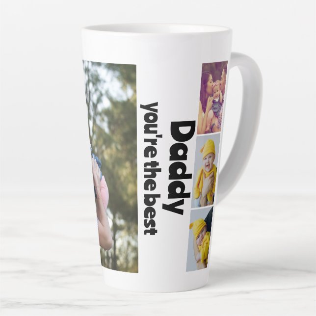 Tasse Latte Collage photo et texte personnalisé (Angle droit)