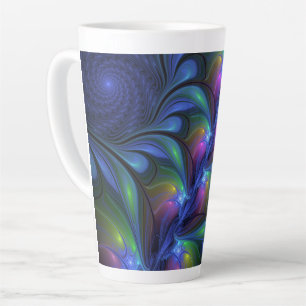 Tasse Latte Coloré Lumineux Abstrait Bleu rose Vert Fractal