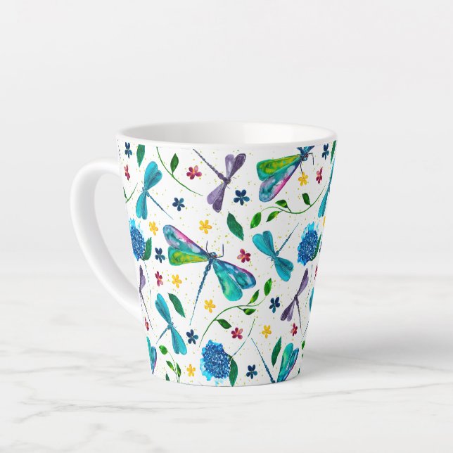 Tasse Latte Concepteur de jardin de libellules aquarelle Flutt (Angle gauche)