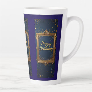 Tasse Latte Conception avec cadre doré sur une couleur bleu ma