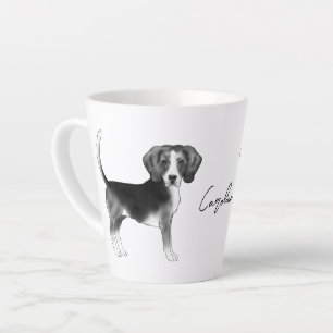 Tasse Latte Conception beagle Chien En Noir Et Blanc Avec Nom