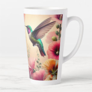Tasse Latte Conception de colibris et de fleurs colorés
