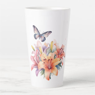 Tasse Latte Conception florale et papillon élégante et mignonn