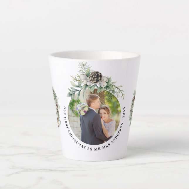 Tasse Latte Cone verdure nouveaux mariés 1er noël photo (Devant)