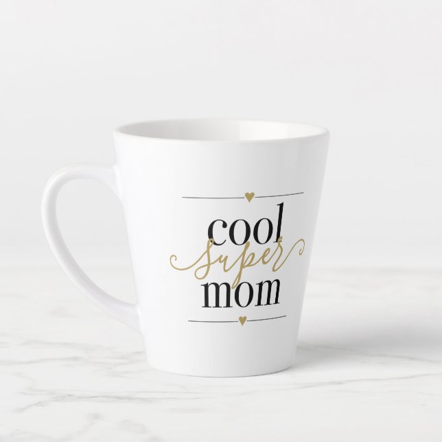 Tasse Latte Cool Super Maman Moderne Élégant Noir Et Or Latte (Gauche)