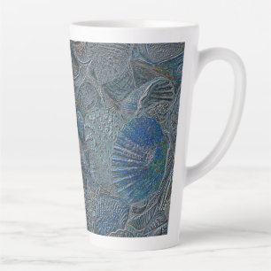 Tasse Latte Coquillages Océan Plage Bleu Métal Nautique
