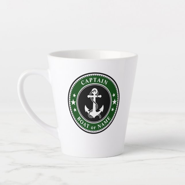 Tasse Latte Corde d'Ancre nautique Capitaine Bateau ou nom Ver (Gauche)