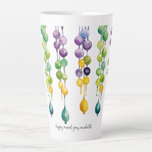 Tasse Latte Cordes de perles Mardi Gras en Aquarelle