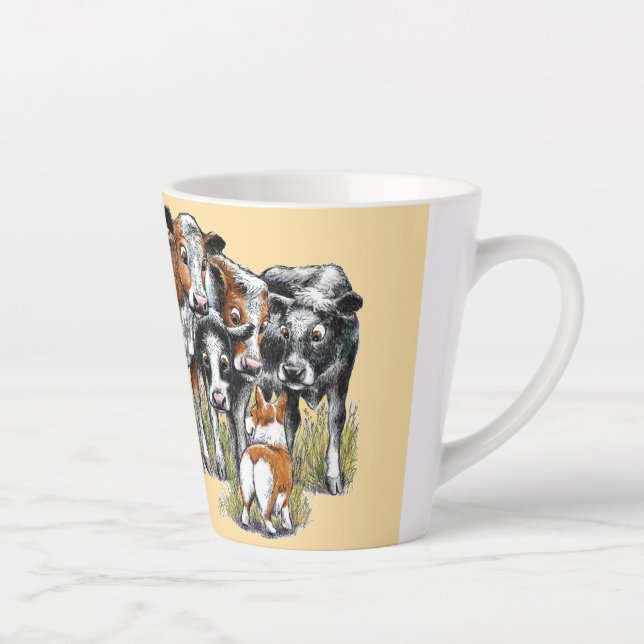 Tasse Latte Corgi et vaches (Droite)