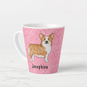Tasse Latte Corgi gallois de Pembroke rouge sur des cœurs rose