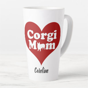 Tasse Latte Corgi Maman mignonne Rouge Coeur Monogramme