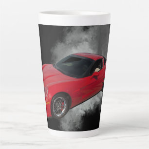 Tasse Latte Corvette rouge avec fumée grise arrière - plan amo