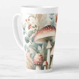 Tasse Latte Cottage   Champignons et fleurs vintages