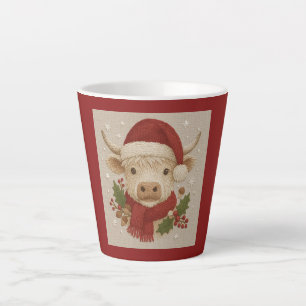Tasse Latte Cottagecore rustique Highland Cow avec Santa Hat