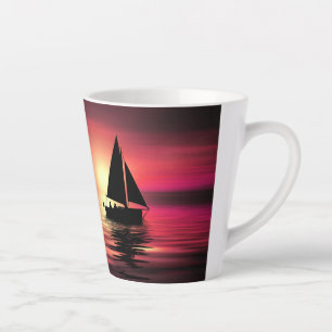 Tasse Latte Coucher de soleil, mer, Bateau à voile-39186