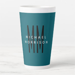 Tasse Latte Couleur Bleu Cute Monogramme Lettres initiales Nom