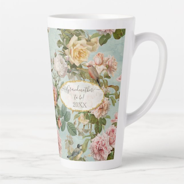 Tasse Latte Country Chic Floral Blush Aqua Grand-mère Motif (Droite)
