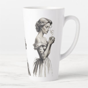 Tasse Latte Coupe Lady de l'élégance vintage - Sketch romantiq