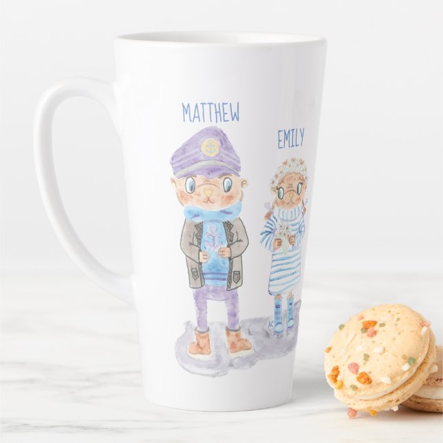 Tasse Latte Couple de loutres de mer à l'aquarelle mignonne (En situation)