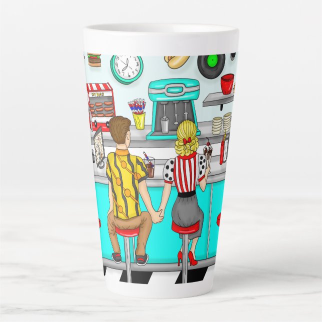 Tasse Latte Couple Holding Hands au dîner dans les années 1950 (Devant)