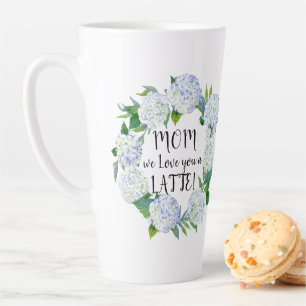 Tasse Latte Couronne de fleurs Hydrangea Bleu Amour de Maman L