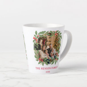 Tasse Latte Couronne de houx élégante Joyeux Noël Photo de fam
