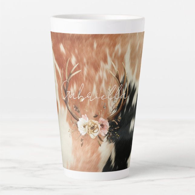 Tasse Latte Cowgirl Cowhal Floral Deer Antlers (Devant)