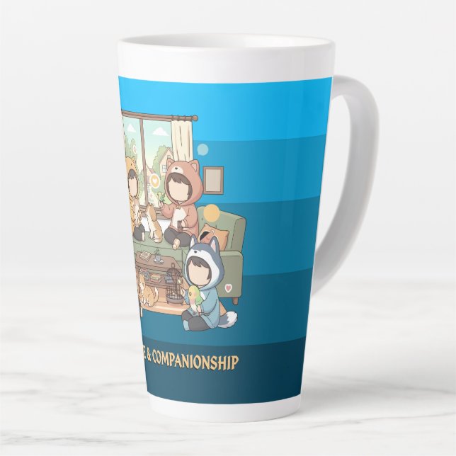 Tasse Latte Cozy Pet Friends Chibi Anime Art (Angle droit)
