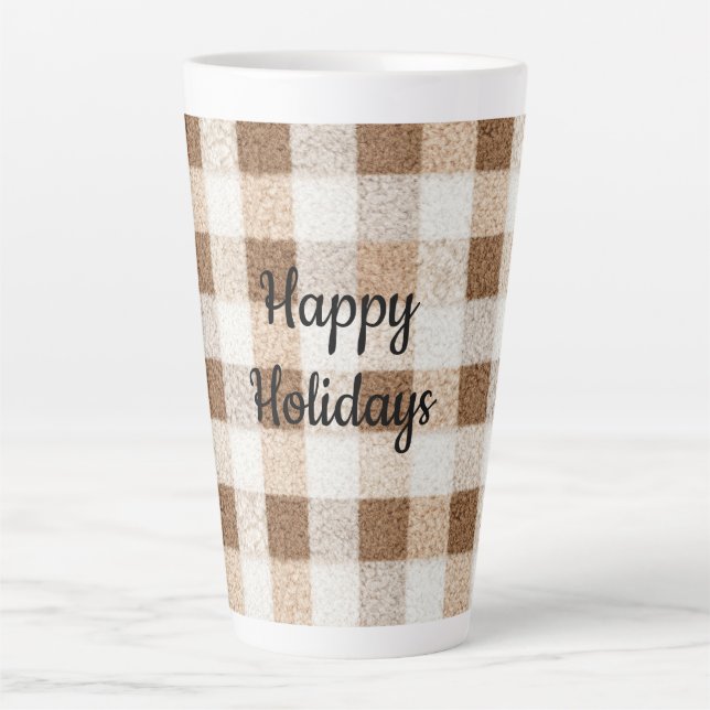 Tasse Latte Cozy Warm Brown Cream Stripes Christmas (Devant)