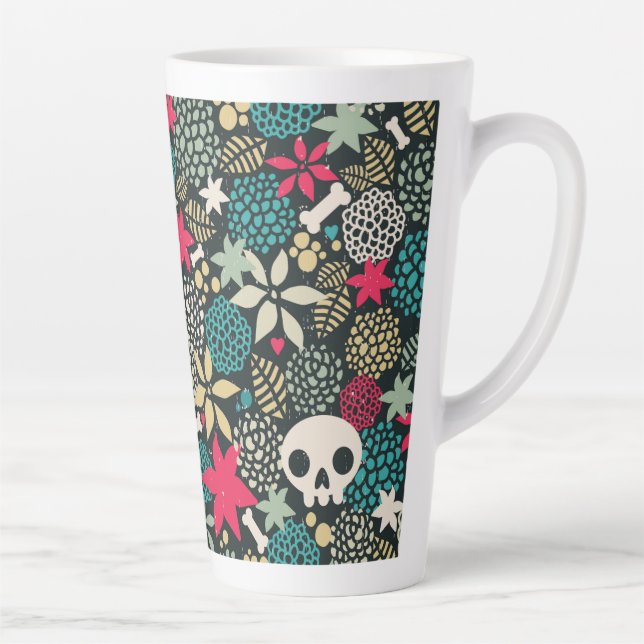 Tasse Latte Crâne en fleurs (Droite)