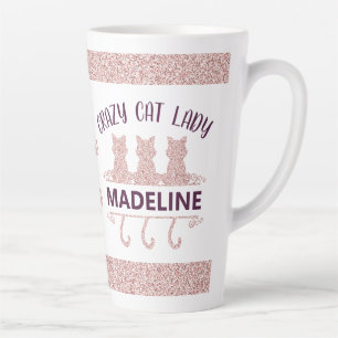 Tasse Latte Crazy Cat Lady Rose Gold Parties scintillant
