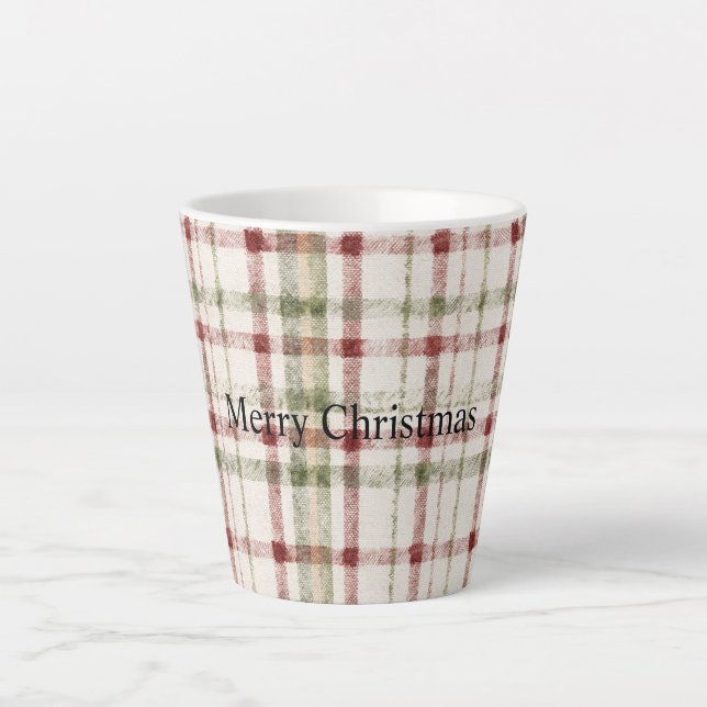 Tasse Latte Cream Green Red Plaid Stripes Christmas  (Devant)