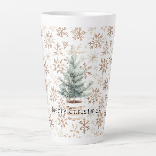 Tasse Latte Cream White Snowflakes Christmas Tree (Devant)