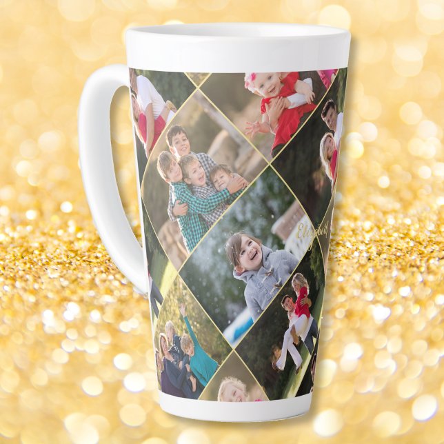 Tasse Latte Créer votre propre photo personnalisée 6 photo col (Create Your Own Personalized 6 Photo Collage Text Latte Mug)