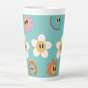 Tasse Latte crème rose illustration fleur rétro latte muette