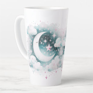 Tasse Latte Croissant de Lune Céleste Bleu et Blanc Bohème Mod