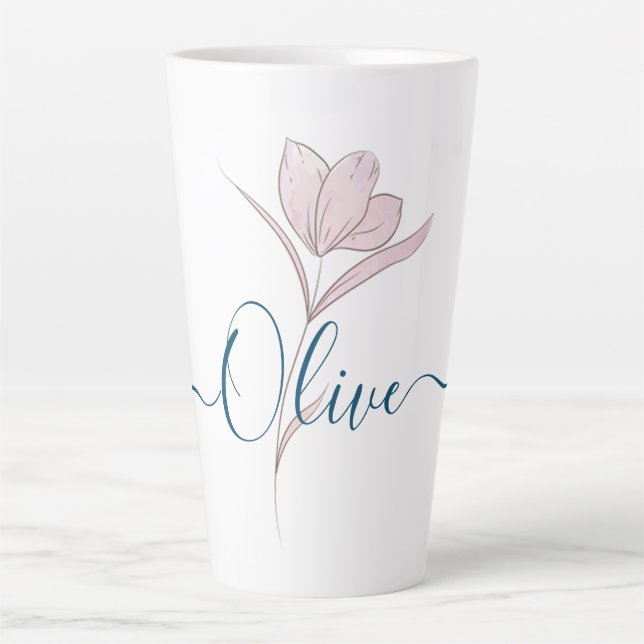 Tasse Latte Croquis floral aquarelle personnalisée (Devant)