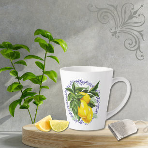 Tasse Latte Cuisine de campagne française à la toile bleue et 