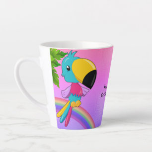 Tasse Latte CustomText/ Tropical Kawaii Toucan Beach Arc-en-ci