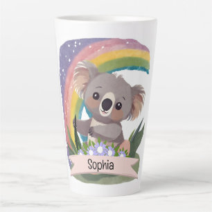 Tasse Latte Cute Baby Koala Rainbow Nom personnalisé