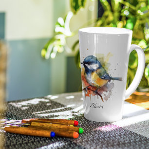 Tasse Latte Cute Bluetit sur une branche, personnalisé